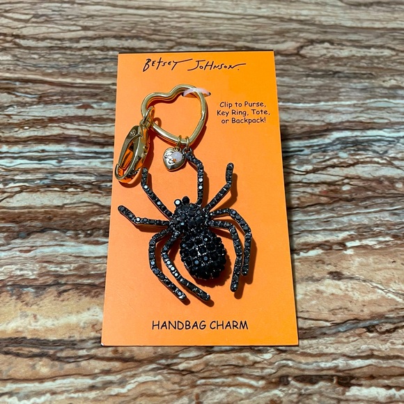 Betsey Johnson Gold Black Gunmetal Crystal Spider Key Fob Bag Charm Keychain - Picture 5 of 8